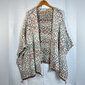 Knox Rose Womens Knit Floral Print Beige Poncho Kimono Throw Sweater XXL